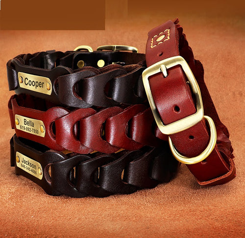 Braided Leather Dog Collar – Durable & Adjustable for Medium & Large Dogs