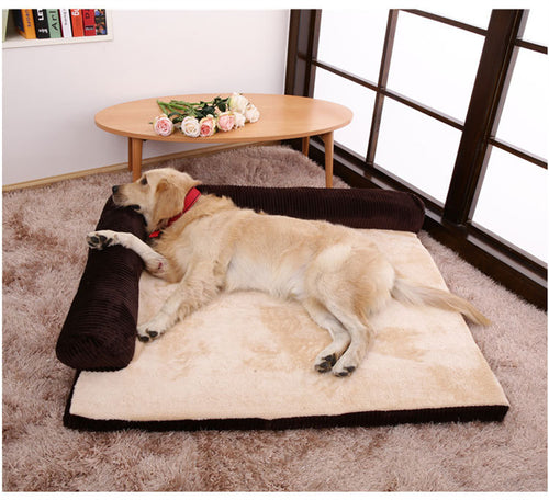 Corduroy Dog Sofa Bed – High-Density Foam, Non-Slip Base, Multiple Sizes